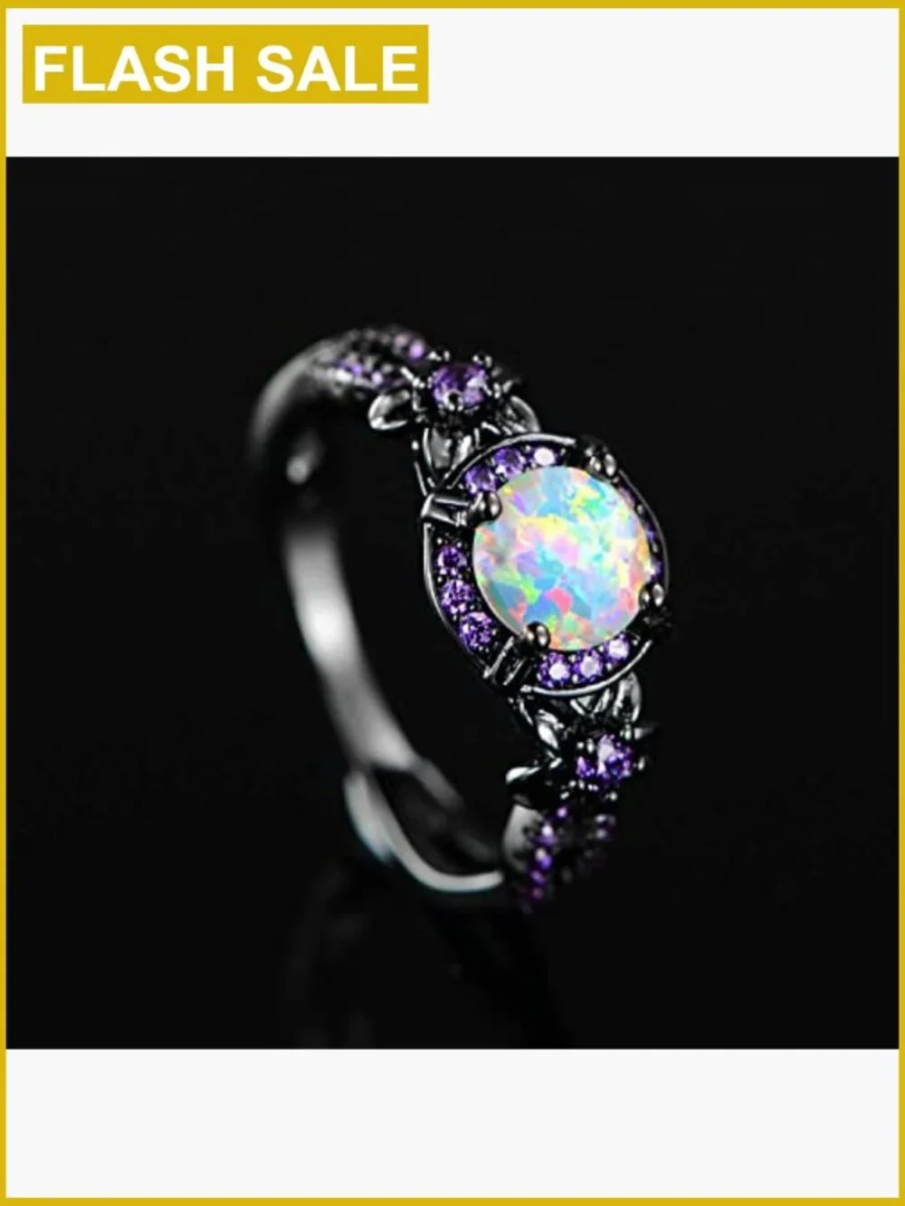 Eternity Ring - Black Gold Plated Opal and Gemstone Band Size 10
